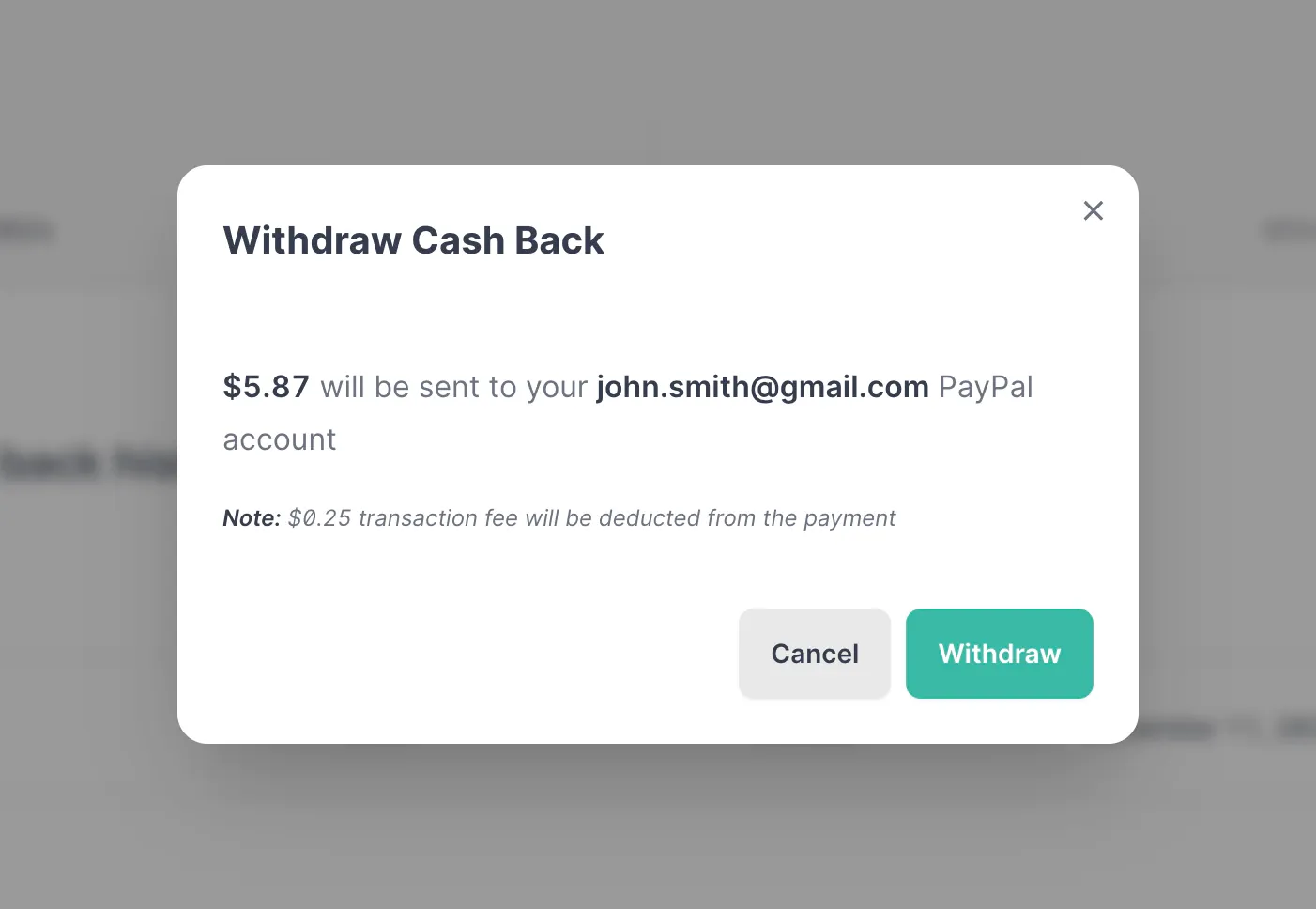Rewarding Tools cash back withdrawal screenshot